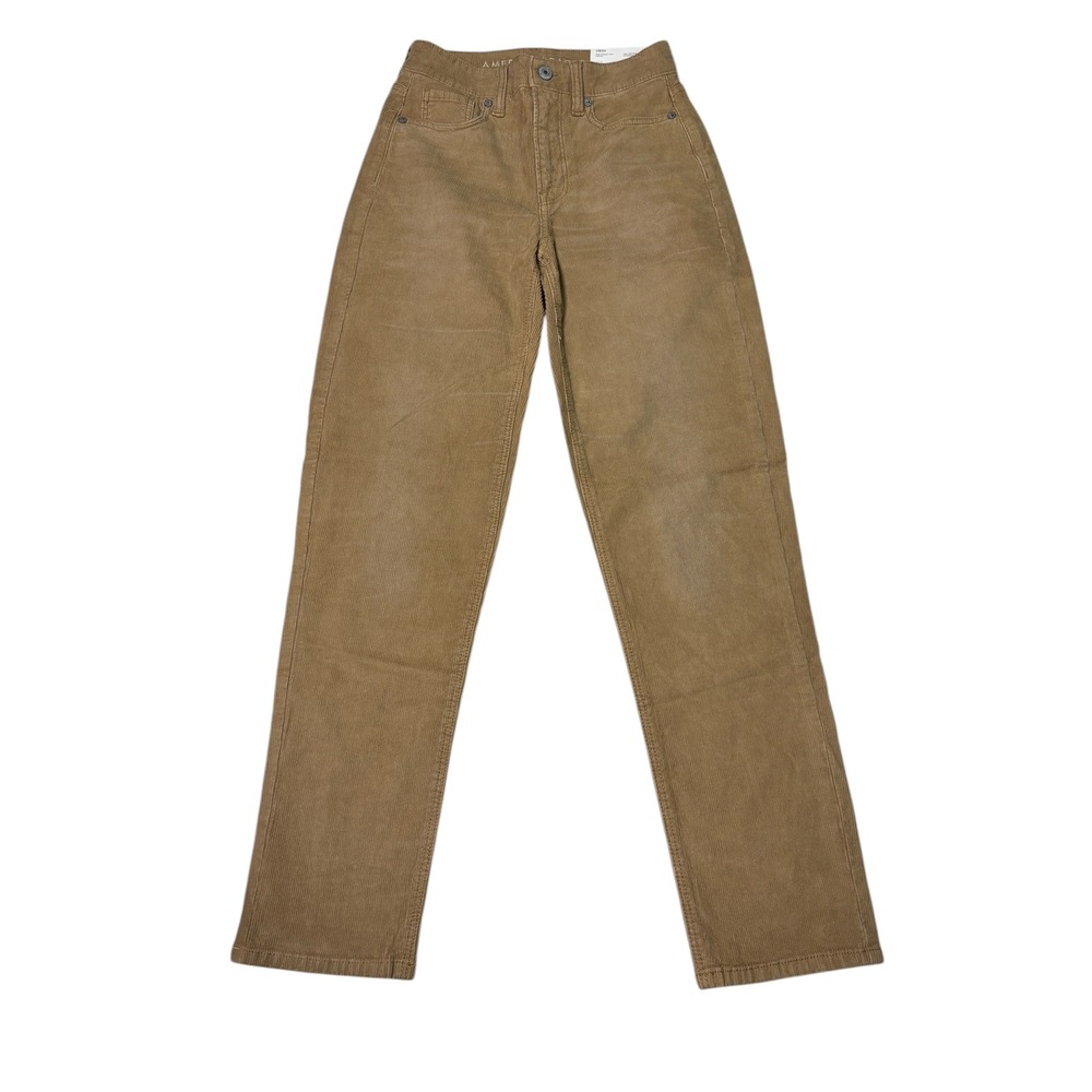 NWT American Eagle Women's Tan Corduroy Mom Straight Pants Size 00‎ 24x28